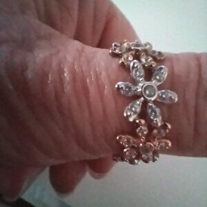 EUC - Diamonique Floral Eternity Band Ring, Sterling Silver /Tri-color, Size 10